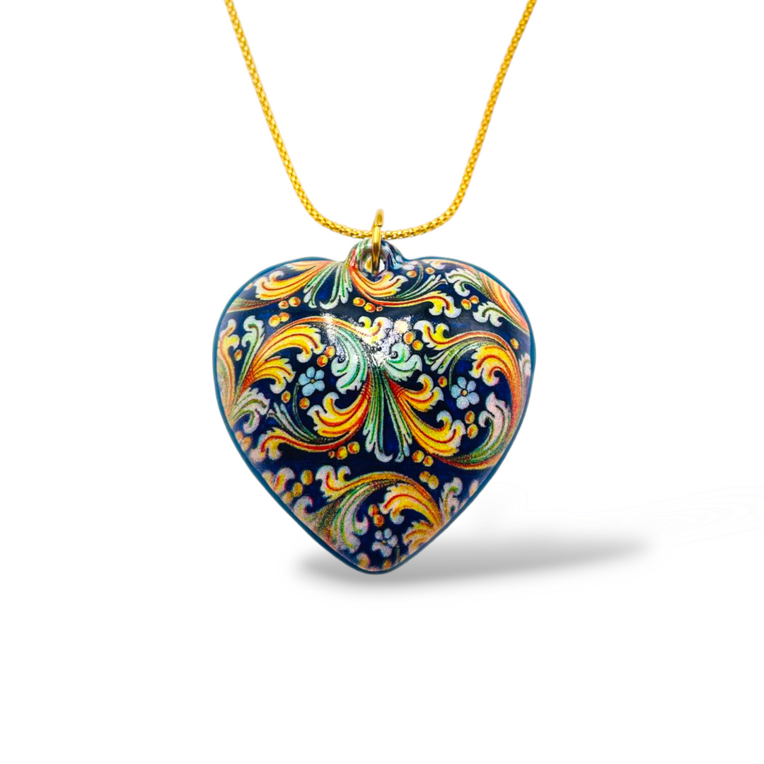 FINE COLLEZIONE - Collana ciondolo cuore in ceramica con catena in argento