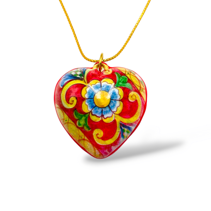 FINE COLLEZIONE - Collana ciondolo cuore in ceramica con catena in argento