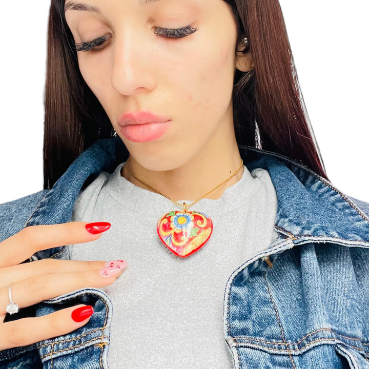 FINE COLLEZIONE - Collana ciondolo cuore in ceramica con catena in argento