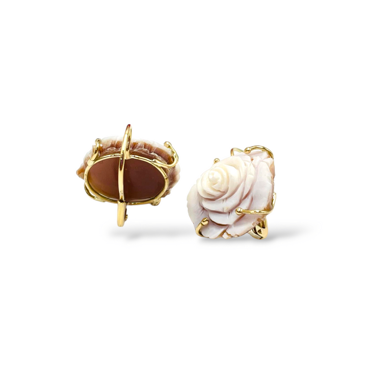 Pink cameo earrings mounted on silver