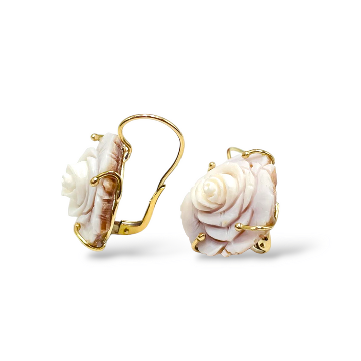 Pink cameo earrings mounted on silver
