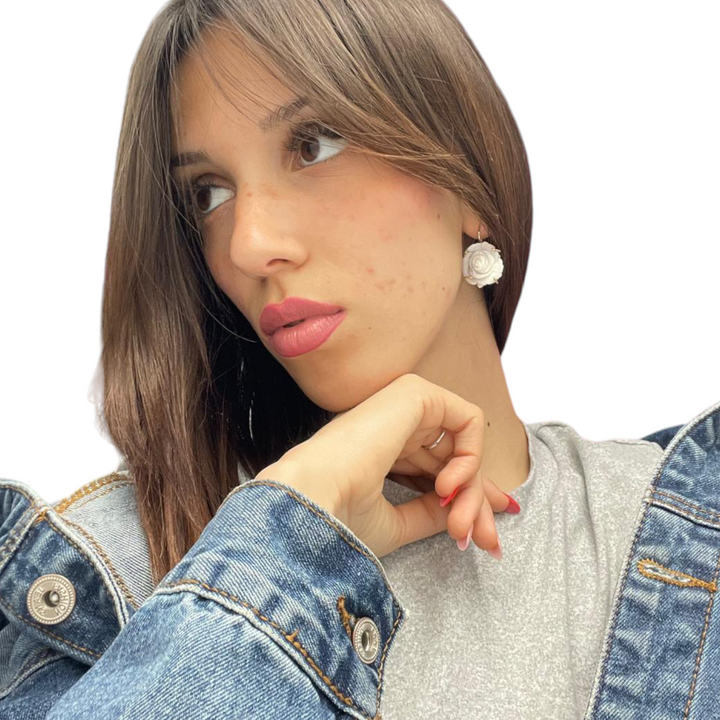 Pink cameo earrings mounted on silver