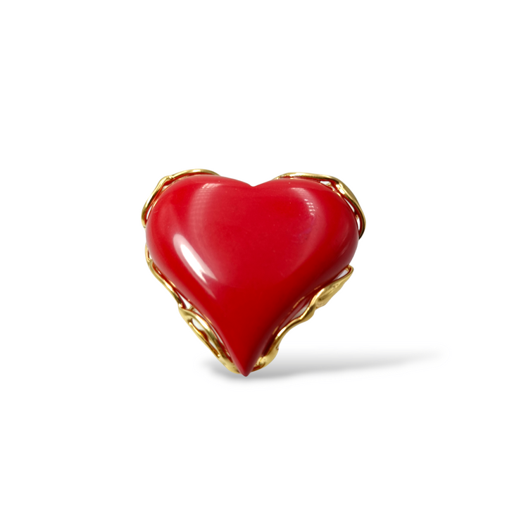 Coral paste heart ring mounted on silver