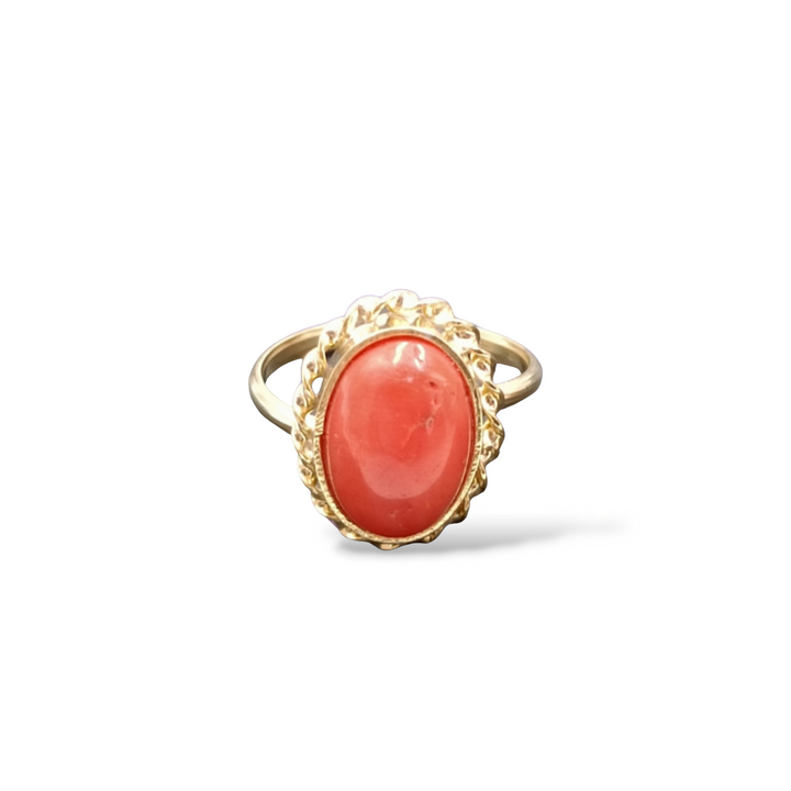 Real coral ring mounted on silver