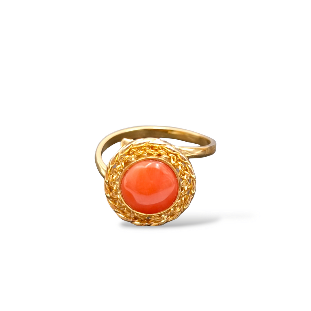 Real coral ring mounted on silver