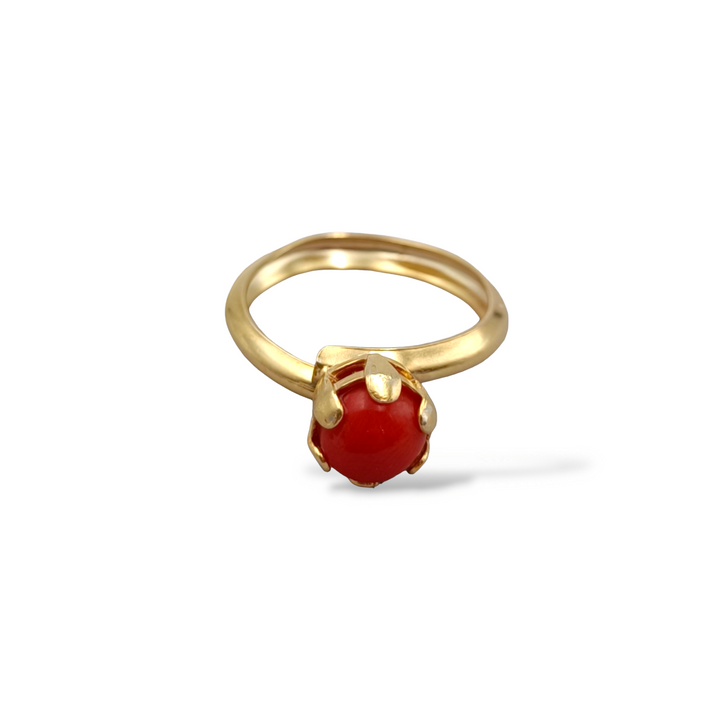 Coral shuttle ring mounted on silver