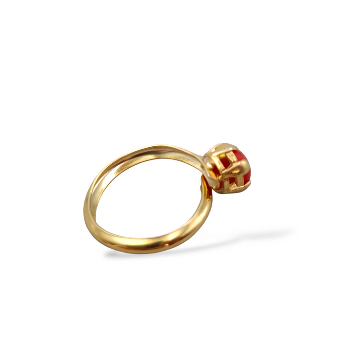 Coral shuttle ring mounted on silver