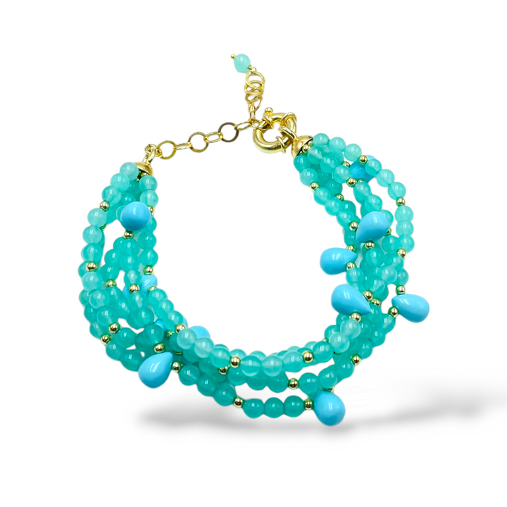 FINE COLLEZIONE - Bracciale in quarzo verde e pasta turchese montato su argento
