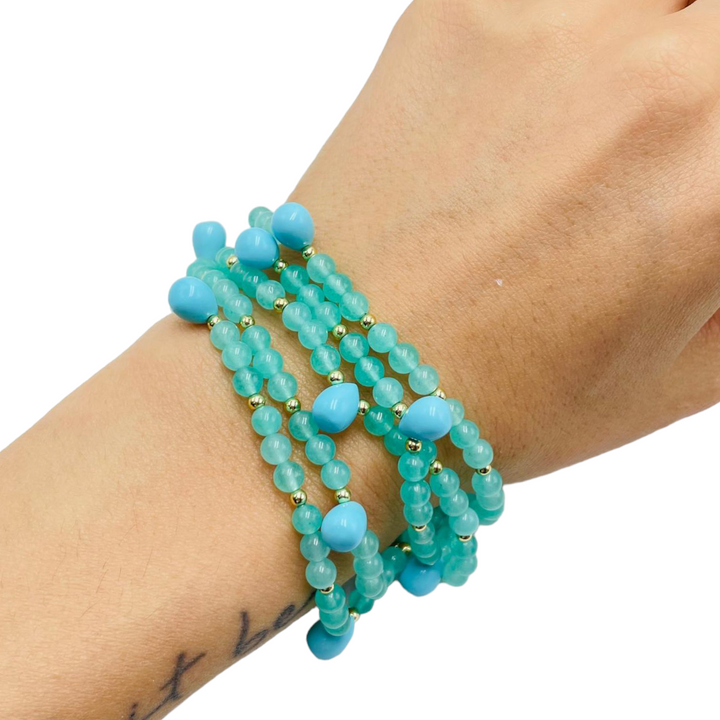 FINE COLLEZIONE - Bracciale in quarzo verde e pasta turchese montato su argento