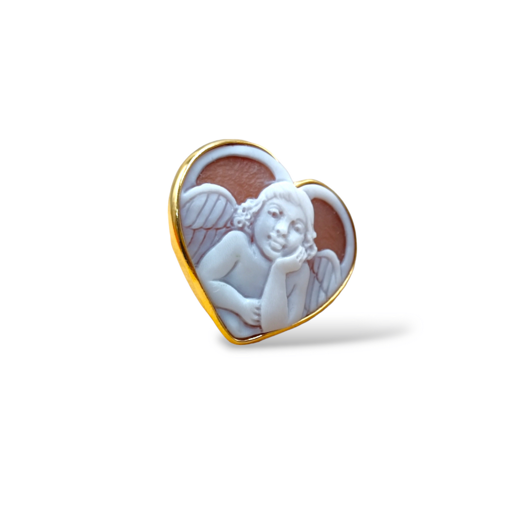Anello cuore angelo in cammeo e montato su argento Lucia Vitiello Gioielli di Napoli