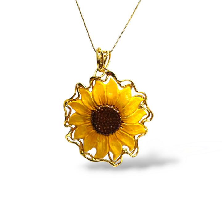 Sunflower pendant, mounted on silver