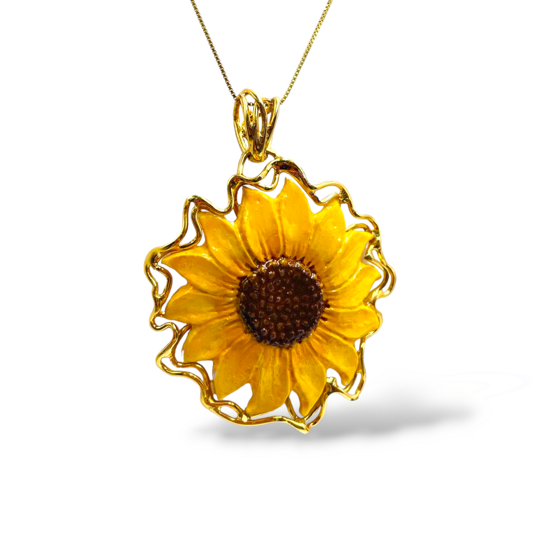 Sunflower pendant, mounted on silver