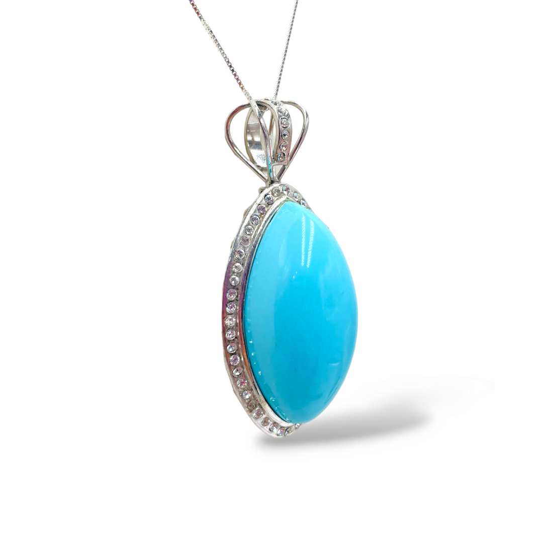 Turquoise paste drop pendant necklace mounted on silver