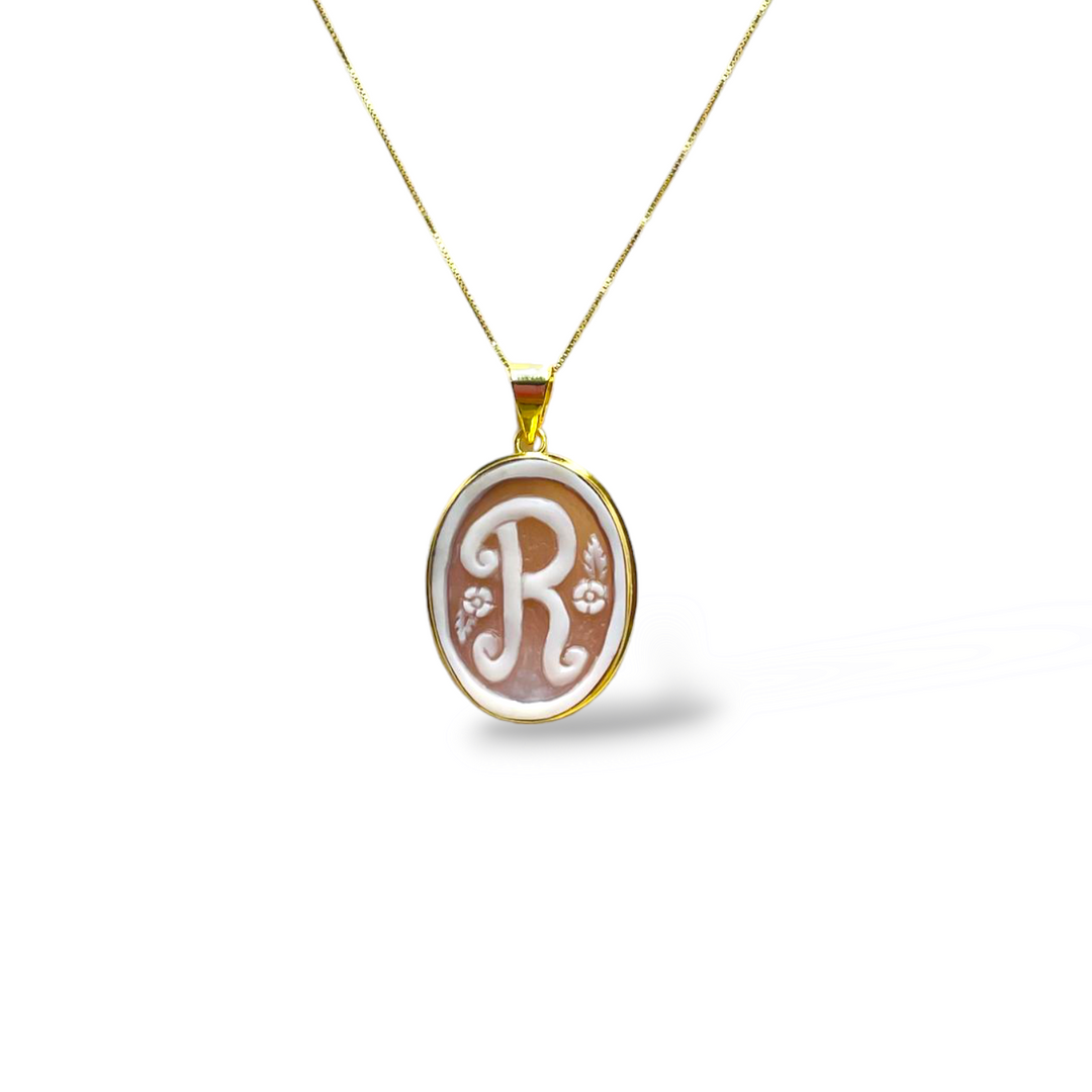 END OF COLLECTION - Personalized letter pendant necklace in cameo mounted on silver