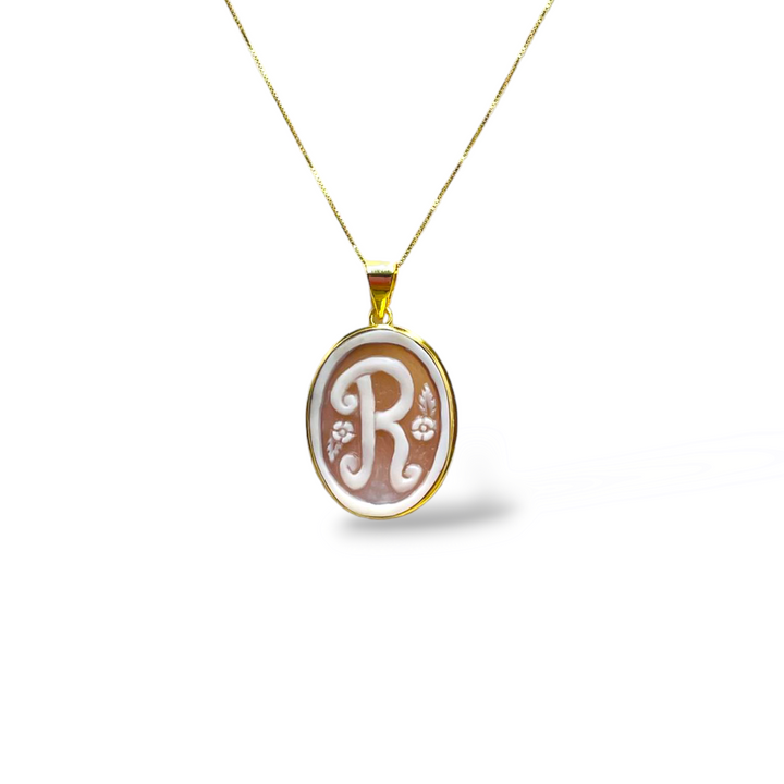 END OF COLLECTION - Personalized letter pendant necklace in cameo mounted on silver