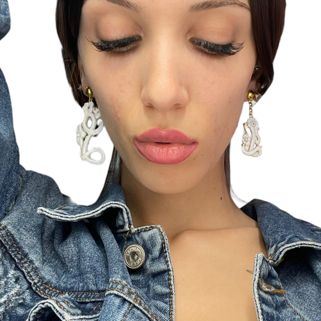 Scalloped letter earrings in cameo mounted on silver