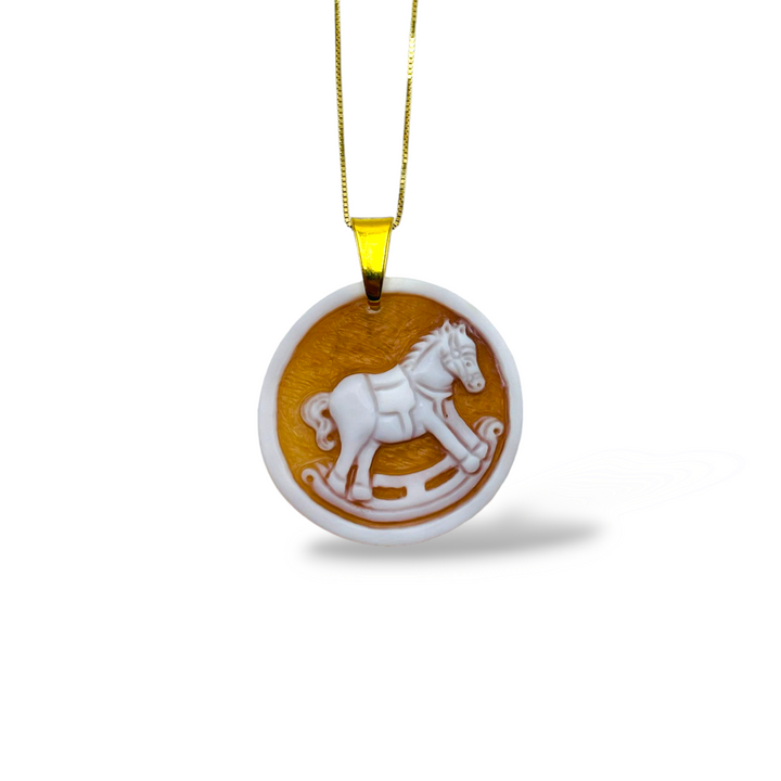 Christening favor - Cameo rocking horse favor pendant