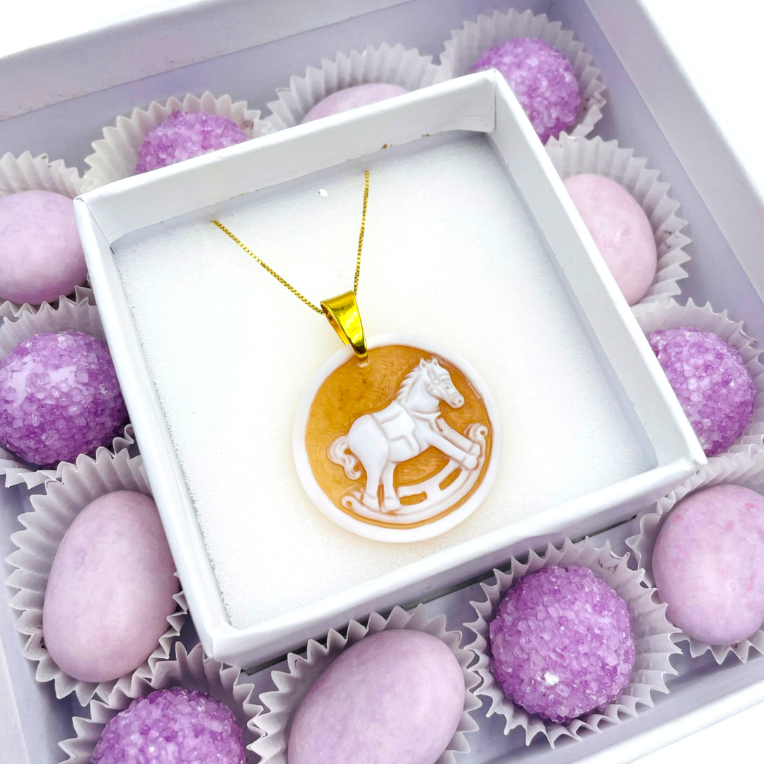 Christening favor - Cameo rocking horse favor pendant