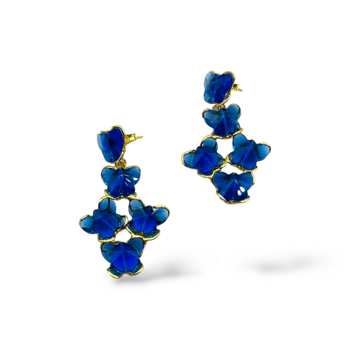 FINE COLLEZIONE- Orecchini farfalle in cristallo prezioso blu montate su argento