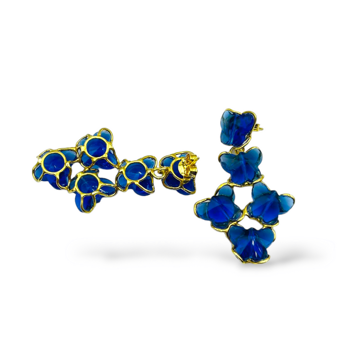 FINE COLLEZIONE- Orecchini farfalle in cristallo prezioso blu montate su argento