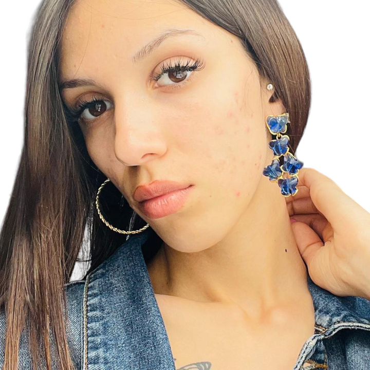 FINE COLLEZIONE- Orecchini farfalle in cristallo prezioso blu montate su argento