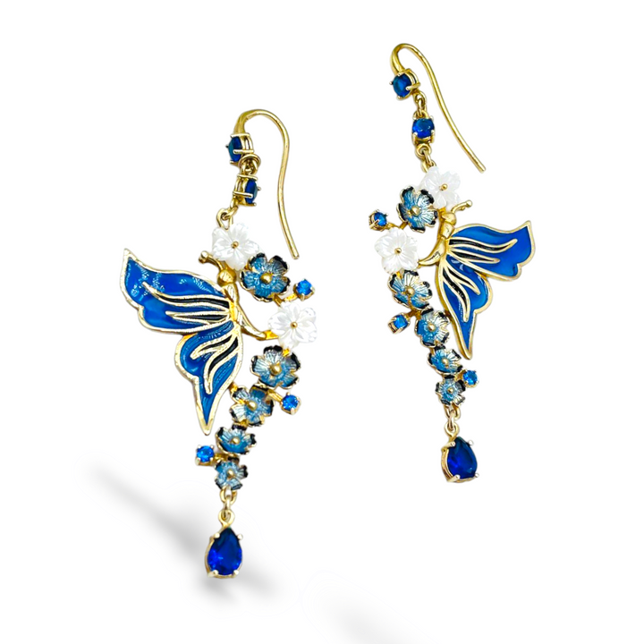 Butterfly earrings on silver and mother of pearl