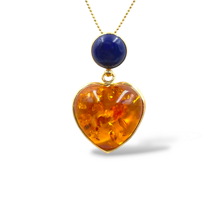 Valentine's Day Gift Idea - Amber Heart Pendant Necklace Mounted on Silver
