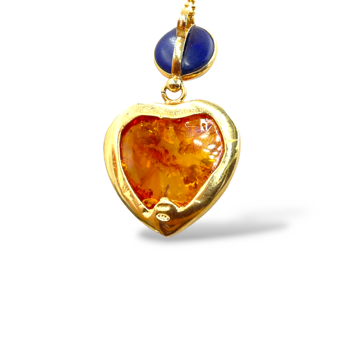 Valentine's Day Gift Idea - Amber Heart Pendant Necklace Mounted on Silver