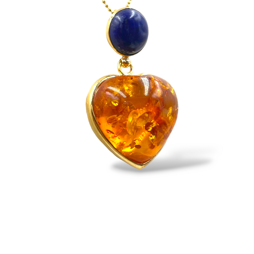 Valentine's Day Gift Idea - Amber Heart Pendant Necklace Mounted on Silver
