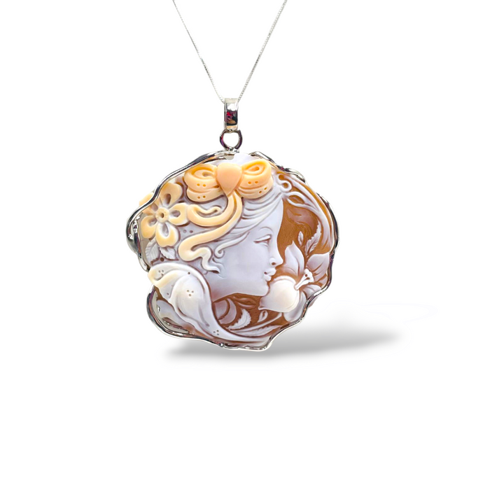 Goddess Bow Pendant in Cameo Mounted on Silver
