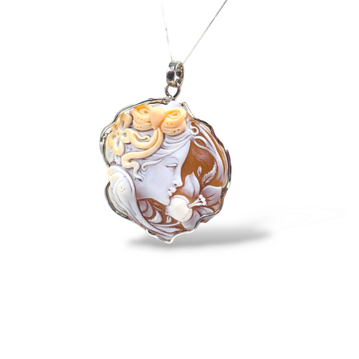 Goddess Bow Pendant in Cameo Mounted on Silver