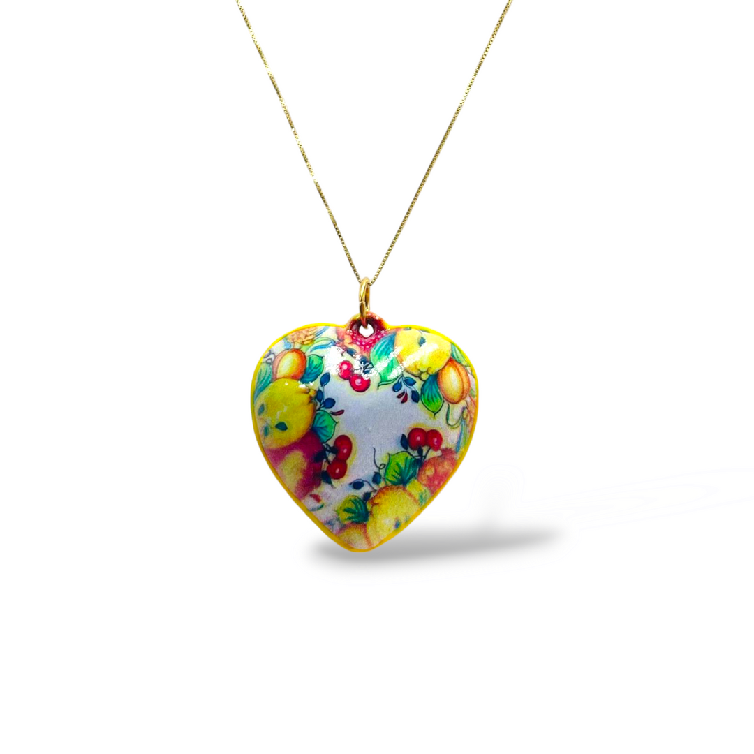 FINE COLLEZIONE - Collana ciondolo cuore in ceramica con catena in argento