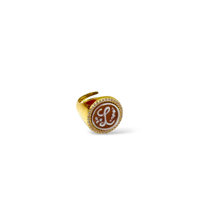 END OF COLLECTION - Initial cameo ring mounted on silver