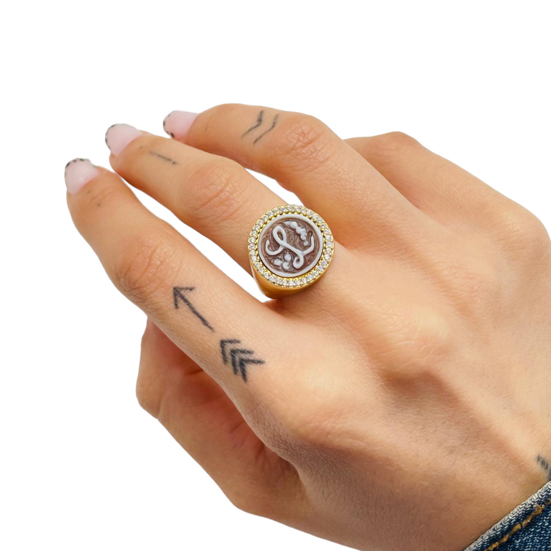 END OF COLLECTION - Initial cameo ring mounted on silver