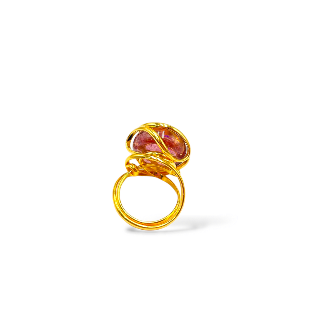 Anello in cristallo azzurro prezioso di Murano