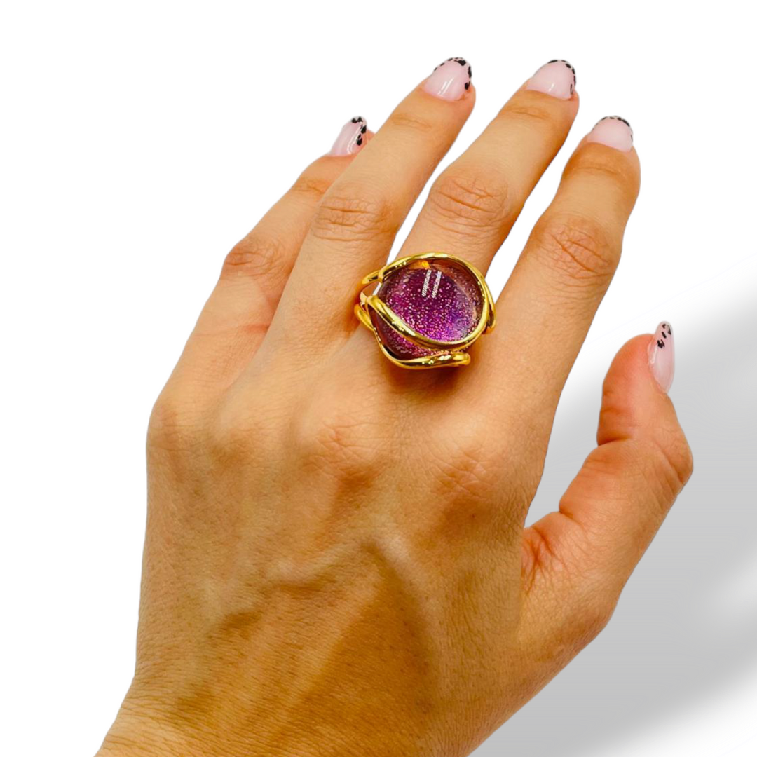 Anello in cristallo azzurro prezioso di Murano