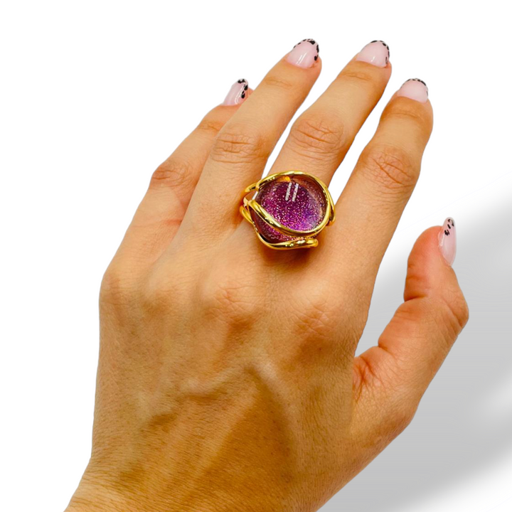 Anello in cristallo azzurro prezioso di Murano