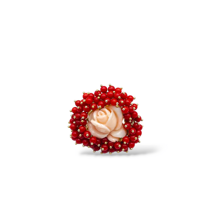 Pink coral ring mounted on silver