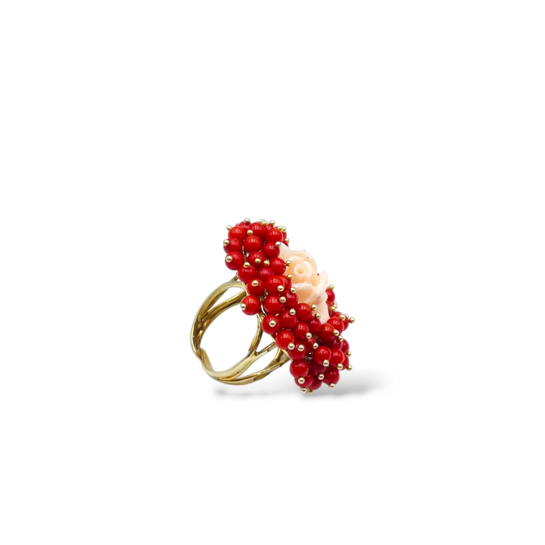 Pink coral ring mounted on silver