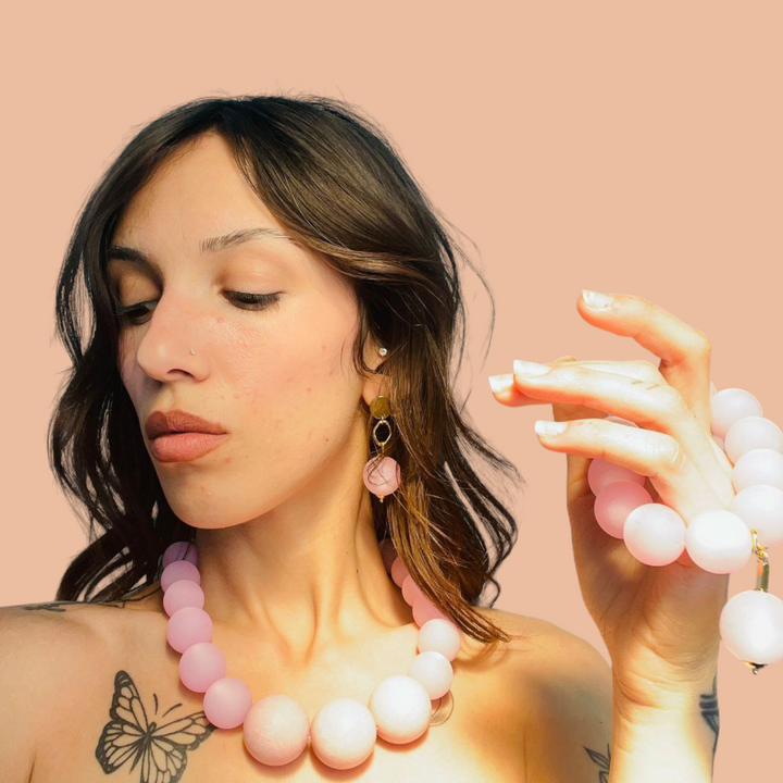 END OF COLLECTION - Pink resin magic sphere necklace