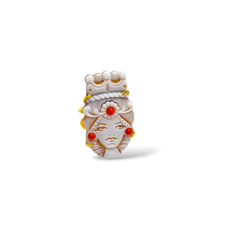 Anello mori siciliani lui e lei in cammeo montato in argento