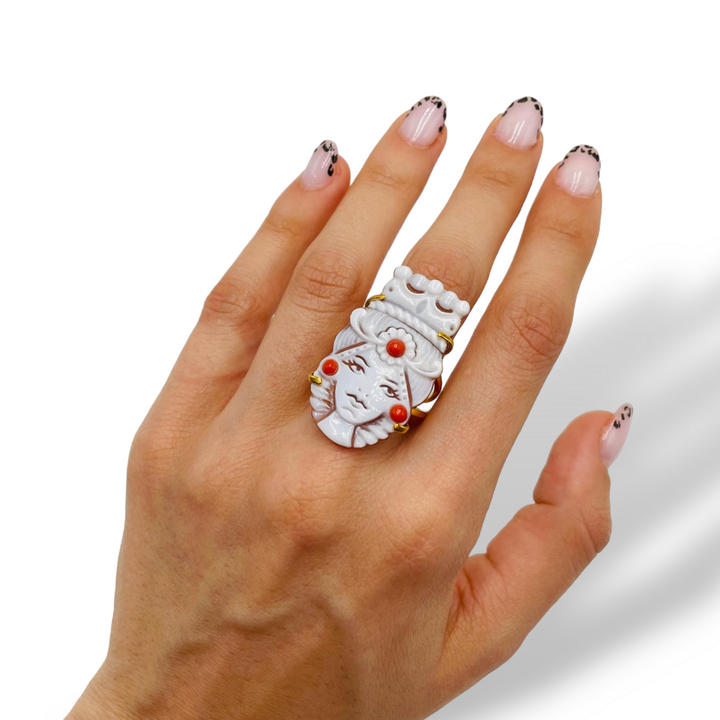 Anello mori siciliani lui e lei in cammeo montato in argento