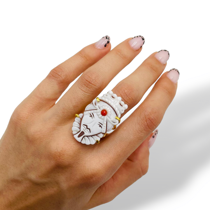 Anello mori siciliani lui e lei in cammeo montato in argento