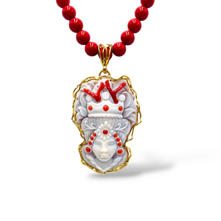 Sicily Collection - Sicilian Moor Queen Pendant in Cameo Mounted on Silver with Necklace