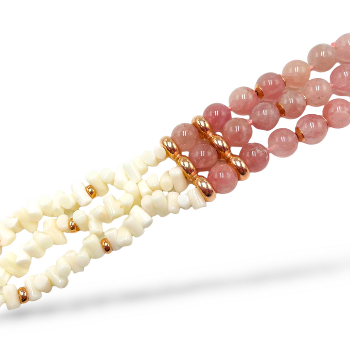 Bracelet spheres in rose quartz and coral mounted on silver