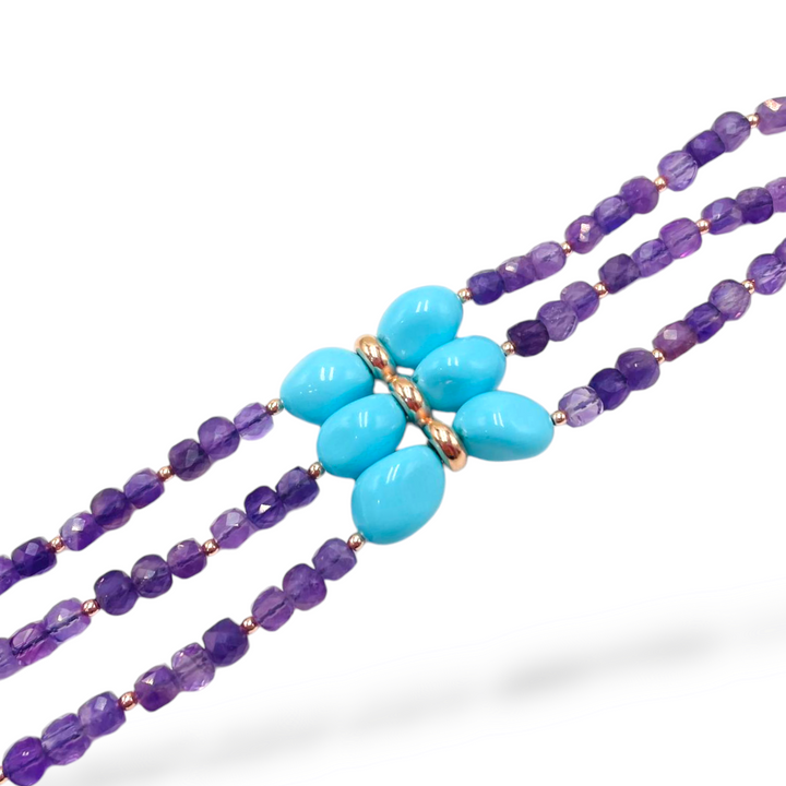 Turquoise and amethyst bracelet mounted on silver