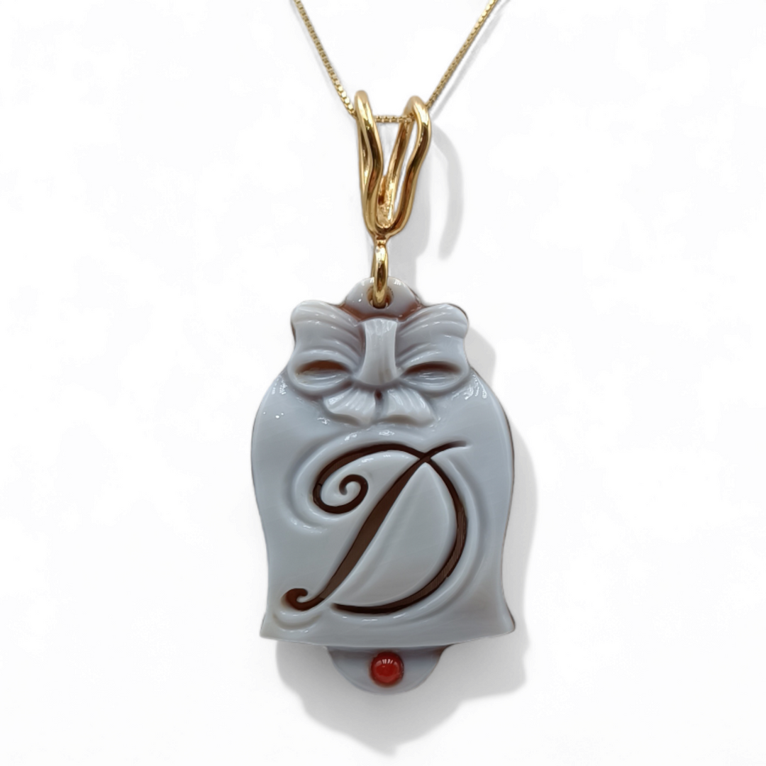 Capri letter bell pendant in cameo mounted on silver