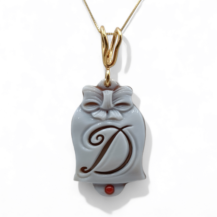 Capri letter bell pendant in cameo mounted on silver