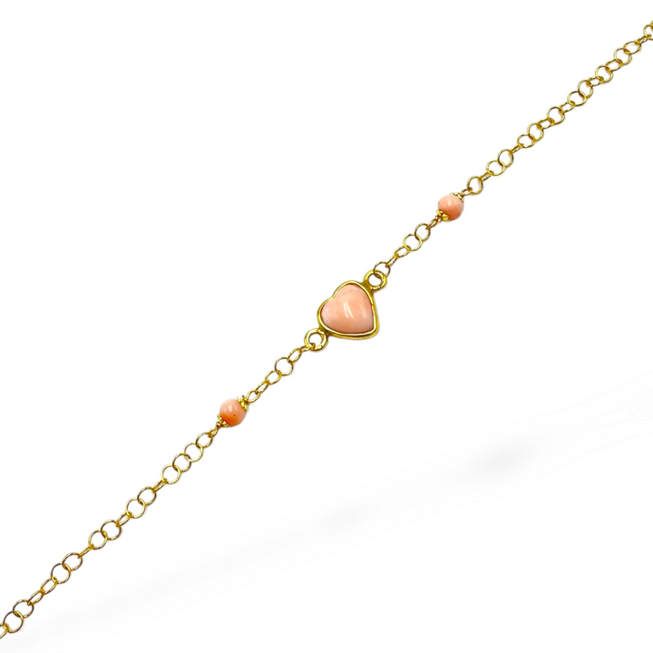 Coral heart bracelet mounted on silver