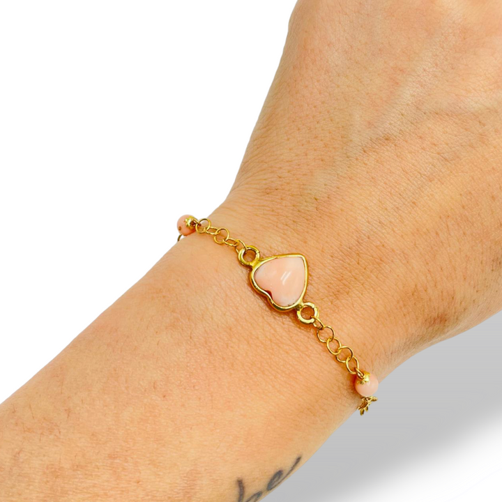 Coral heart bracelet mounted on silver
